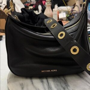 Michael Kors Black Shoulder Bag with Gold Accents